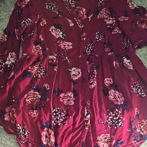 Torrid Burgundy Floral Blouse